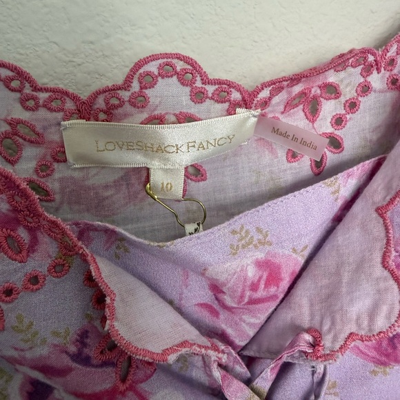 LoveShackFancy Lavender Dress with Pink Rose Print and Neck Tie - Picture 3 of 6